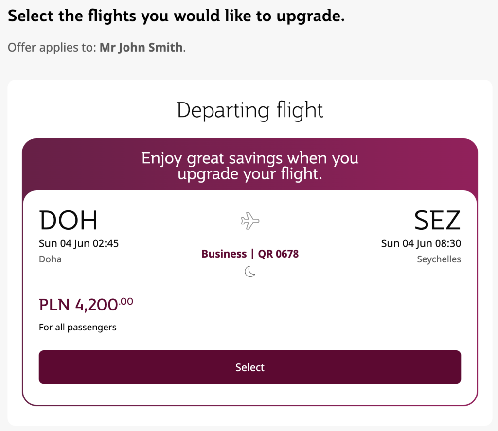 Select flight which you want to upgrade